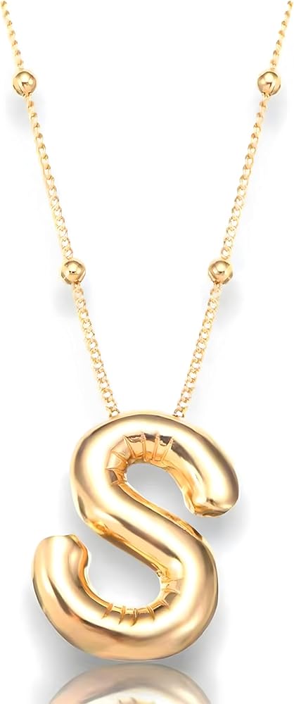 Bubble Letter Necklace for Women, 14K Gold Balloon Initial Necklaces, Gold Plated Chain Pendant Dainty Name Personalized Jewelry