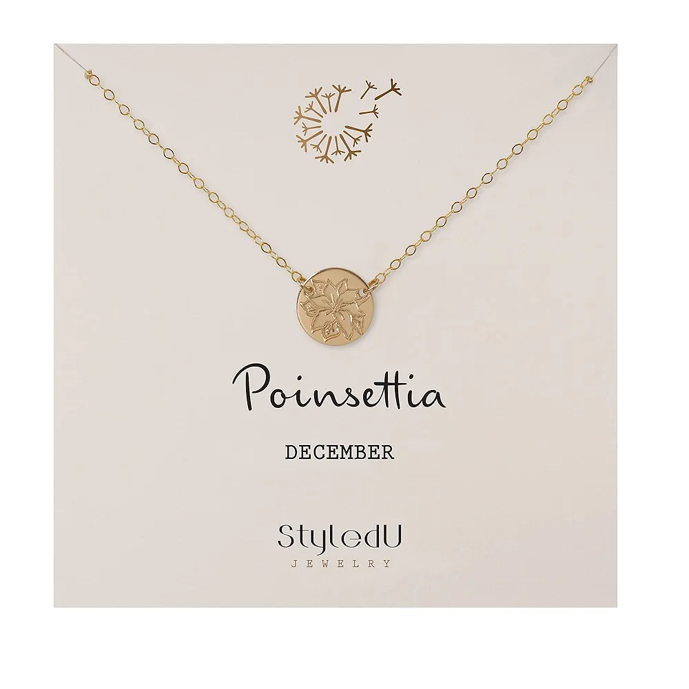 December Birth Flower Necklace for Women, 14K Gold Filled Poinsettia Pendant Necklace, Personalized December Birthday Gift, Personalized Birth Month Flower Jewelry