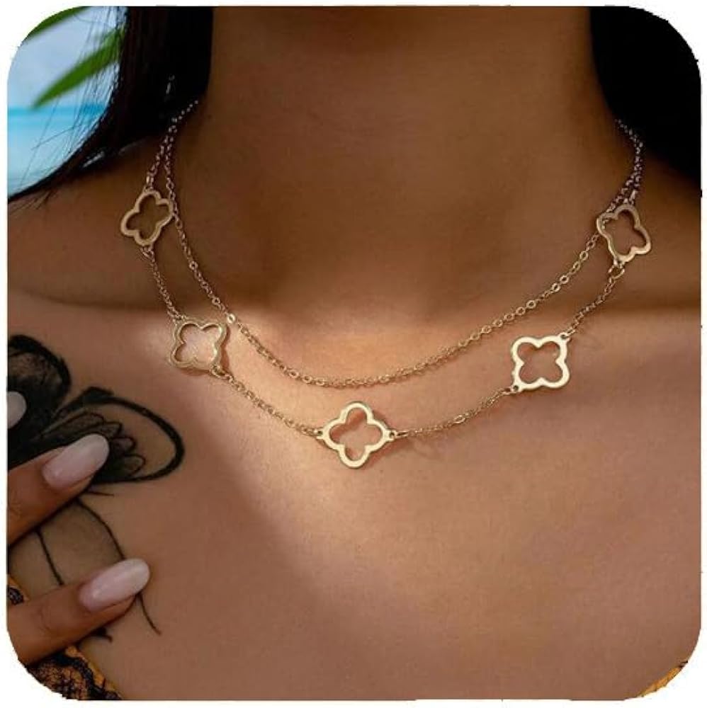 Gold Charm Necklace For Women Star Pearl Charms Pendant Neckalces Dainty 14K Gold Plated Summer Beach Ocean Jewelry Gifts
