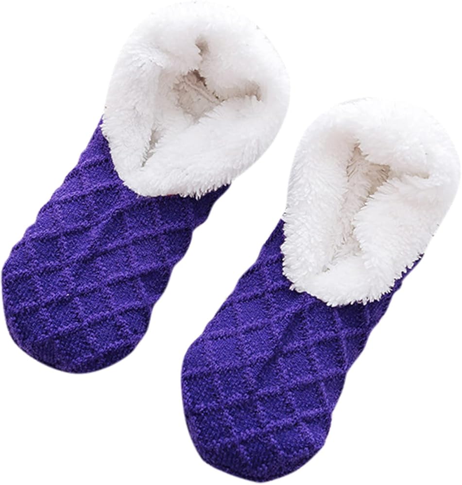 Low Cut Socks for Women Fleece Lining Knit Fuzzy Socks Winter Warm Soft Cozy House Sleeping Slipper Socks