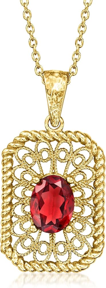 Ross-Simons 2.00 Carat Garnet Filigree Pendant Necklace in 18kt Gold Over Sterling. 18 inches