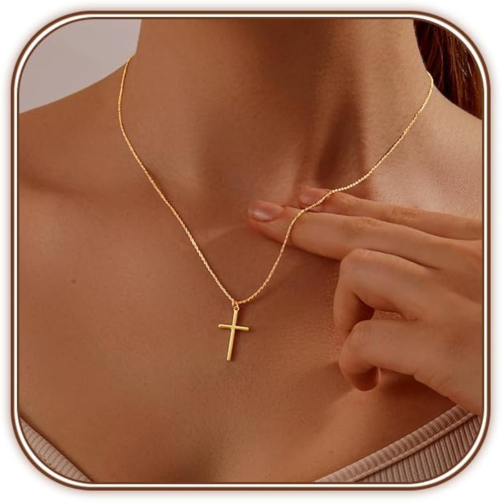 14K Gold Plated/Sterling Silver Cross Necklace for Women Dainty Women's Tiny/Simple/Mini/Classic Cross Pendant Necklace Christmas Jewelry Gifts for Women