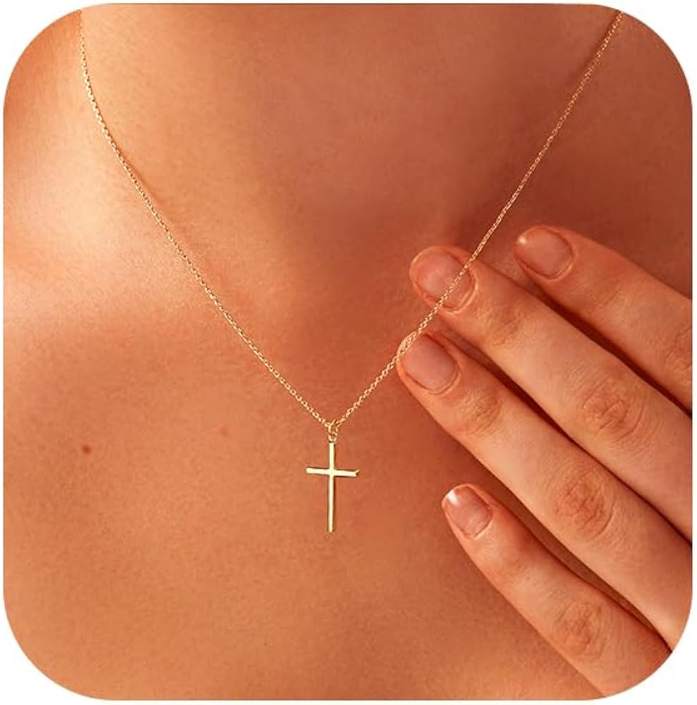Luxval Cross Necklace for Women -Dainty 14K Gold Plated Cross Necklace Layered Gold Cross Necklace Cross Choker Necklace Gold Cross Necklaces for Women Trendy Gold Jewelry Gifts for Women