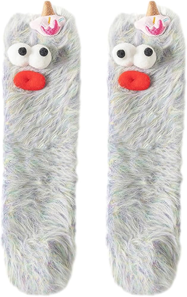 Coral Velvet Three-Dimensional Quirky Socks - Warm Cozy Fluffy Cartoon Monster Socks