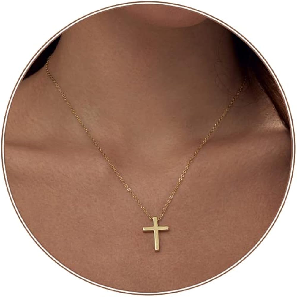 Zeffy Cross Necklace for Women, 18k Gold/Silver Plated Tiny Cross Pendant Necklace Simple Layered Cross Necklaces Gold Jewelry for Women