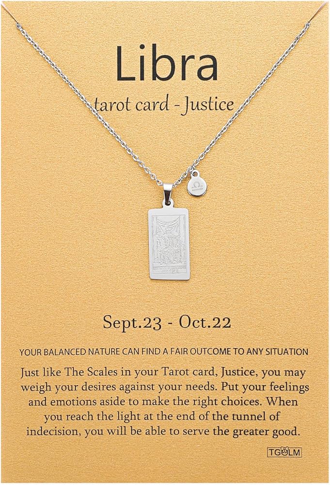 14k Gold Plated Zodiac Sign with Tarot Card Pendant Necklace Birthday Gift for Women