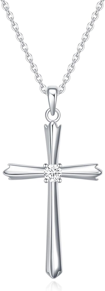 Rnivida 925 Sterling Silver Cross Necklace for Women - Simple Cz Cross Pendant Necklace for Everyday Jewelry