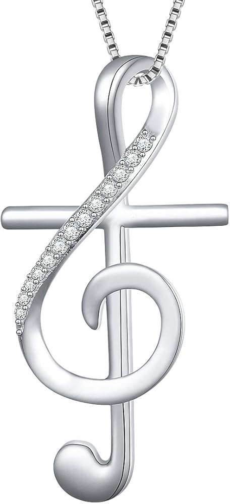 DAOCHONG S925 Sterling Silver Musical Note Pendant Necklace, Box Chain 18 inches