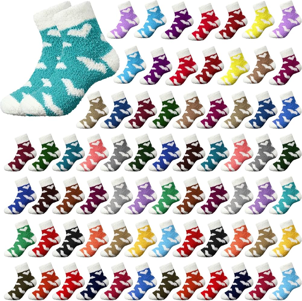 Toulite 72 Pairs Homeless Fuzzy Socks Bulk for Women Christmas Winter Warm Soft Slipper Sock Girl Gift(Heart Style)