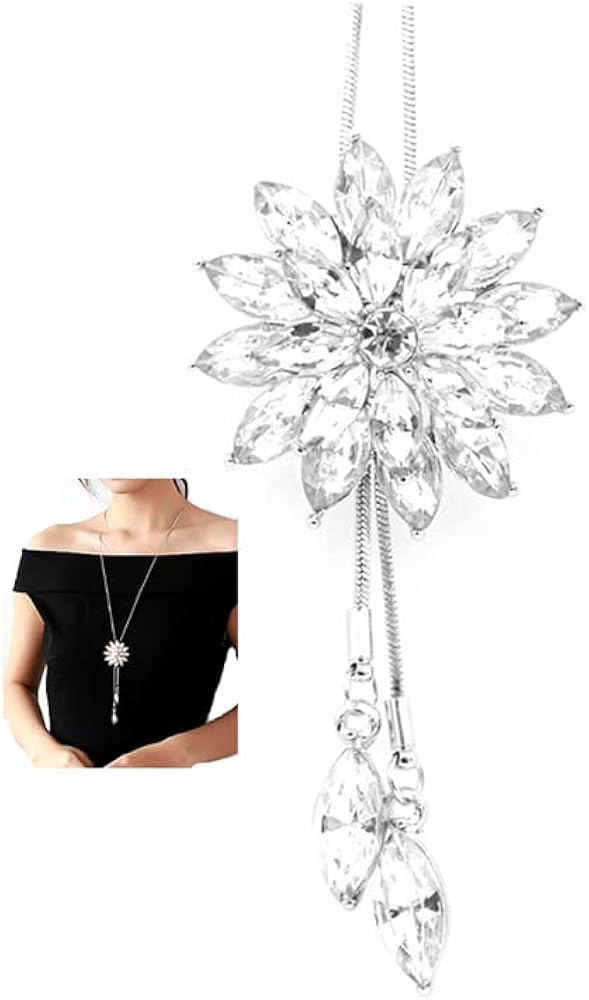 Cathercing Rhinestone Lotus Floral Pendant Long Necklace for Women Sweater Chain Statement Necklace Choker Adjustable Elegant Jewelry Accessories Dressy Collocation Winter Evening Party Wedding