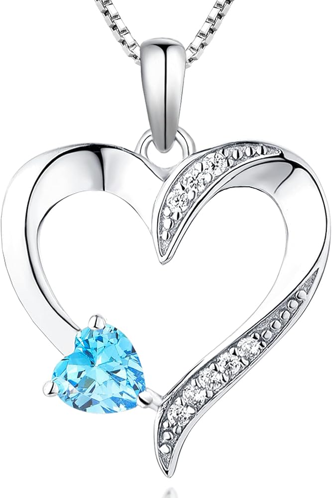 YL Heart Necklace 925 Sterling Silver Love Heart Pendant Birthstone Jewelry for Women
