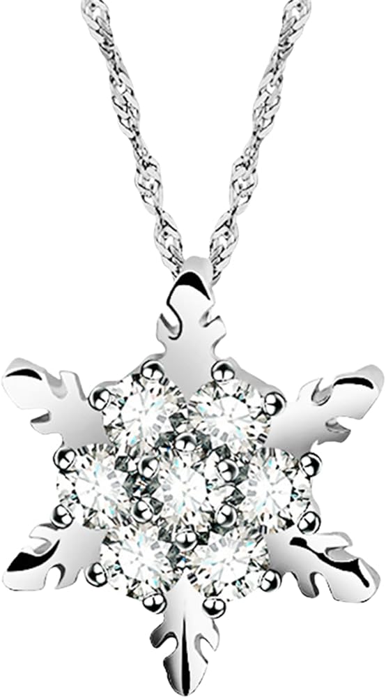 Vintage Snowflake Necklace Bohemian Rhinestone Snowflake Pendant Necklace Zircon Large Snowflake Necklace Luxury Chain Pendant Clavicle Chain Temperament Long Chain Sweater Clothing Accessories Winter Fashion Jewelry Necklace