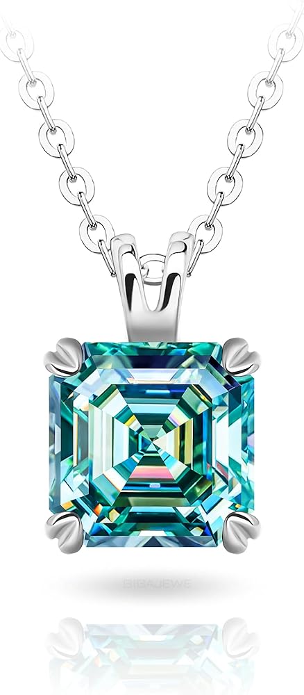 GIGAJEWE Blue Green Color Moissanite Necklace 18K White Gold Plated 925 Silver Moissanite Necklace With Certificate Diamond Test Passed Jewelry For Woman