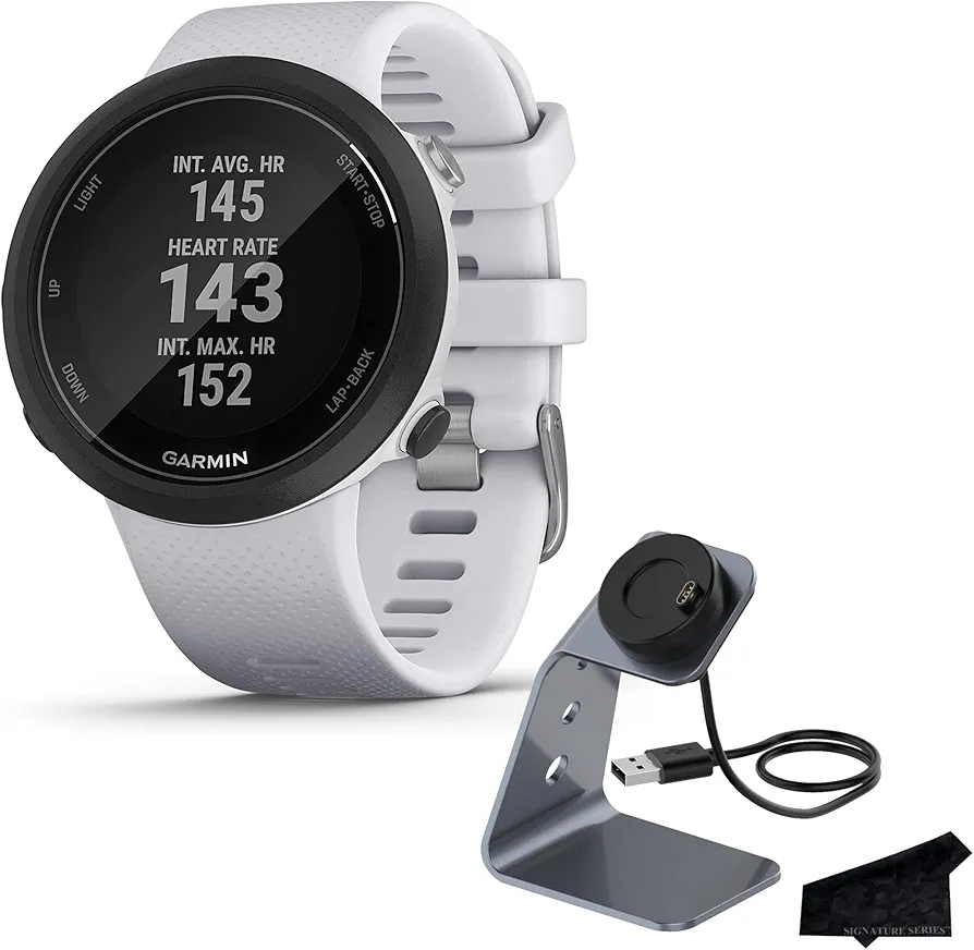 Garmin Swim 2, GPS Swimming Smartwatch for Pool and Open Water with Signature Stand and Cloth | Underwater Heart Rate, Records Distance, Pace, Stroke Count and Type