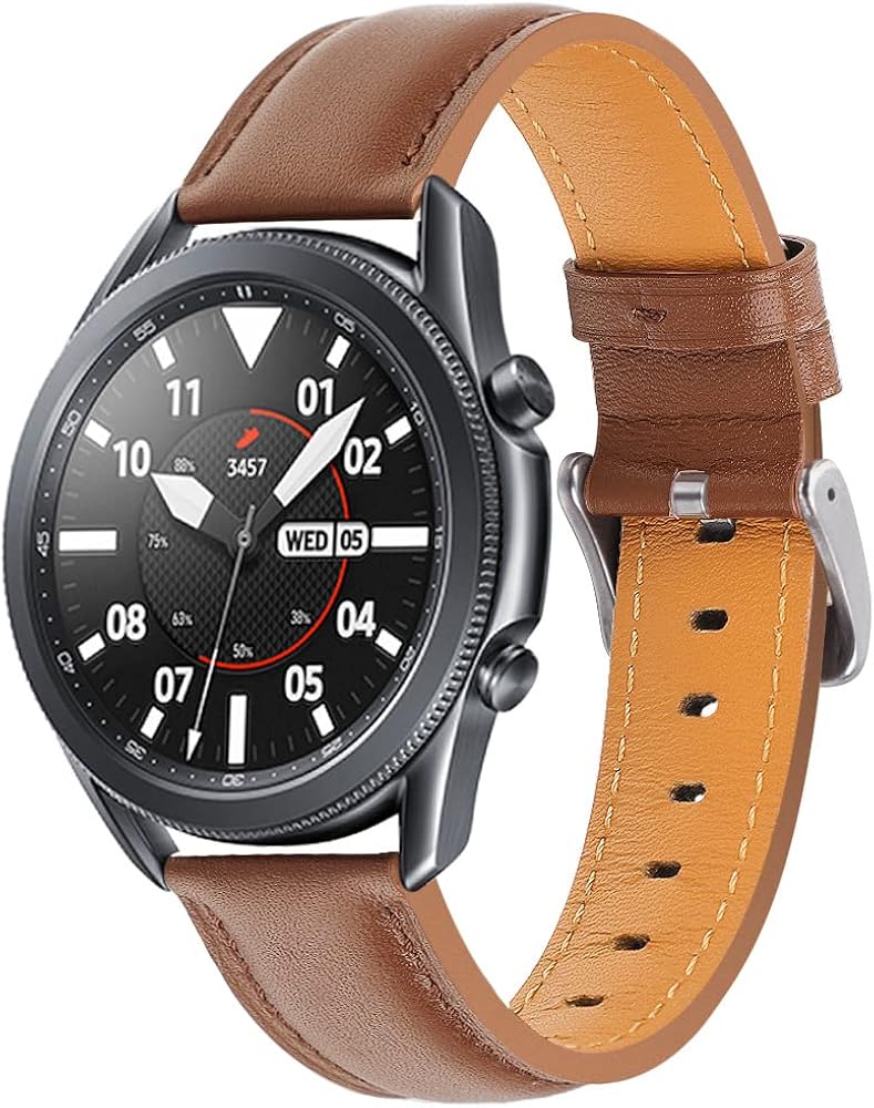 Genuine Leather Bands Compatible with Galaxy Watch 3 41mm/45mm,Woman Man 20mm/22mm Wristband Quick Release Strap for Galaxy Watch 42mm/Watch 4 Classic/Watch 46mm Smartwatch