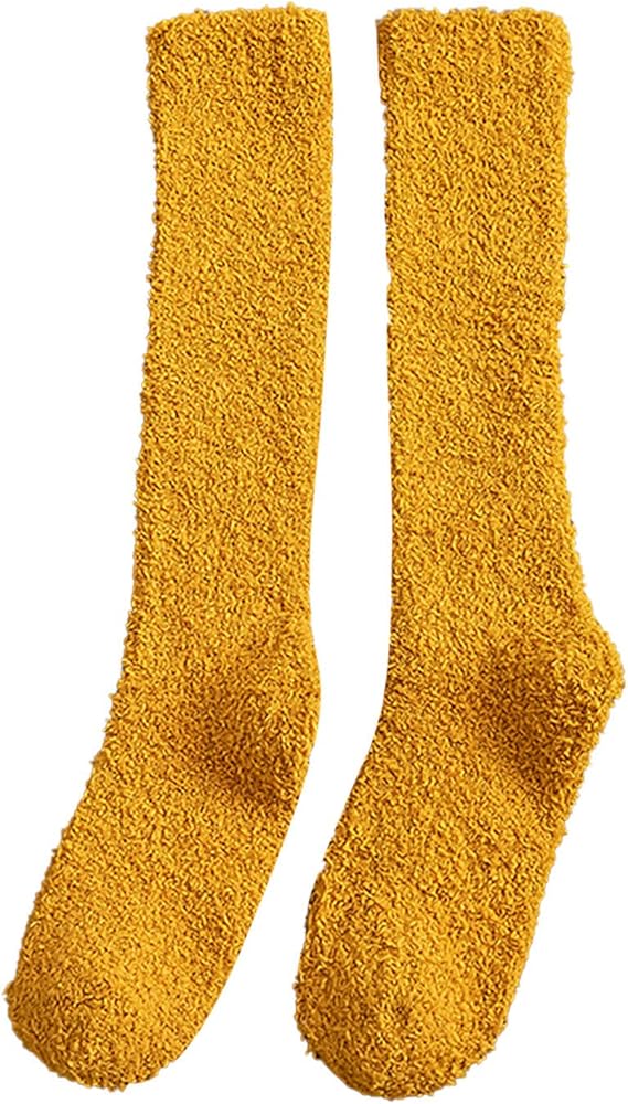 YOLAI Winter Women Coral Fleece Socks Solid Color Middle Tube Sleeping Home Calf Socks Autumn Winter Fuzzy Slipper Socks