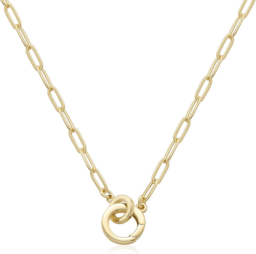 LANE WOODS Paperclip Necklace Pendant: 14K Gold Plated Dainty Link Chain Jewelry for Women