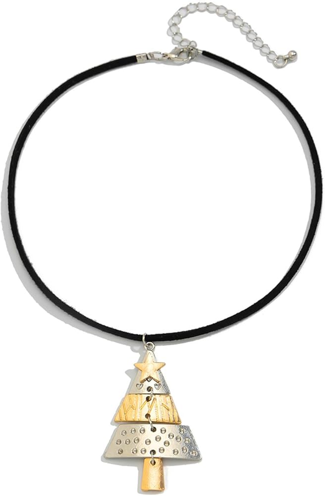 Christmas Necklace for Women Christmas Tree Star Pendant Necklace Xmas Tree Necklace Jewelry for Festival New Year Party