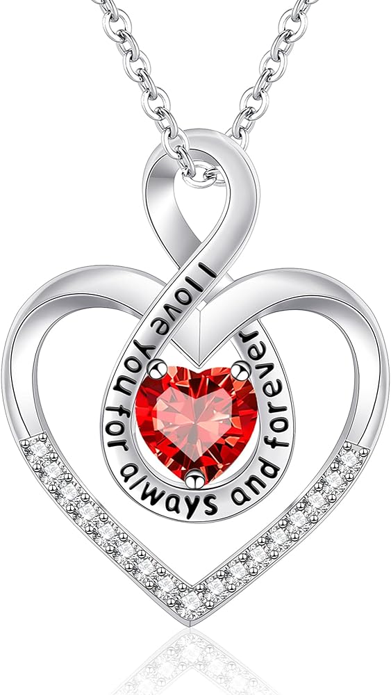 JoycuFF Forever Love Heart Necklaces for Women Birthstone Pendant Necklaces Women Jewelry Gifts Christmas Birthday Gifts for Her