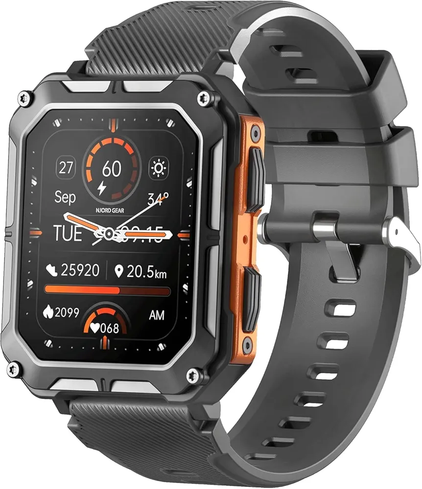 The Indestructible Smartwatch - IP68 Waterproof Outdoor Rugged Android Smart Watch - Features Bluetooth Calling, Heart Rate, and Sleep Monitoring - Compatible with Android and iOS (Orange)