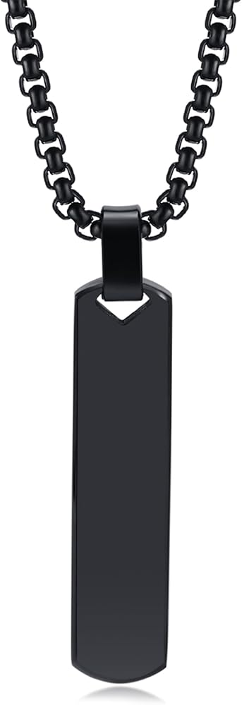 Fashion Simple Stainless Steel 3D Rectangle Bar Pendant Necklace