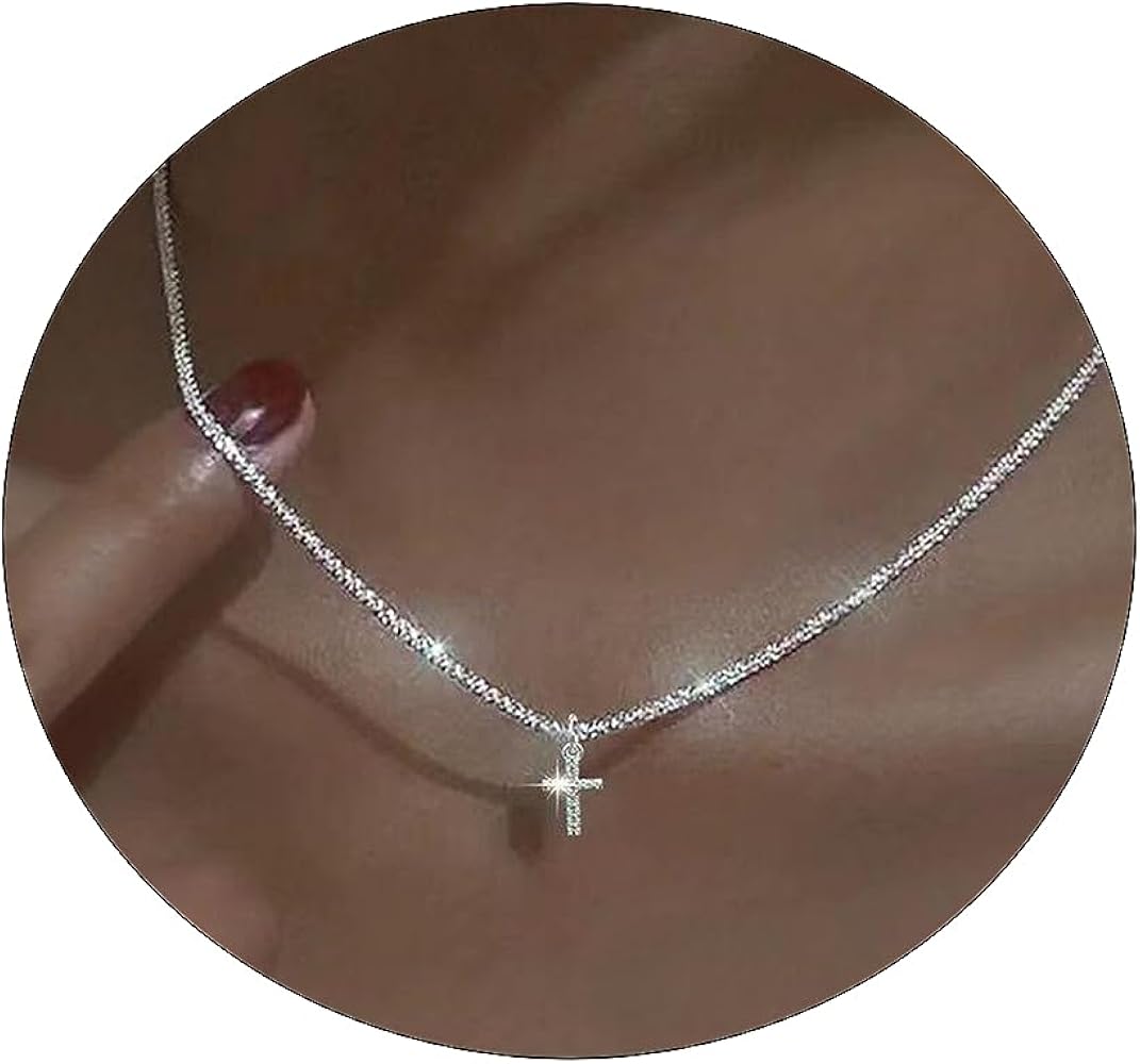 ASCOMY Cross Necklace for Women 14K Gold & Silver Plated Cross Pendant Necklace Trendy Cross Pendant Chain Necklace Minimalist Daily Decoration Jewellery For Women Dainty Religious Gift