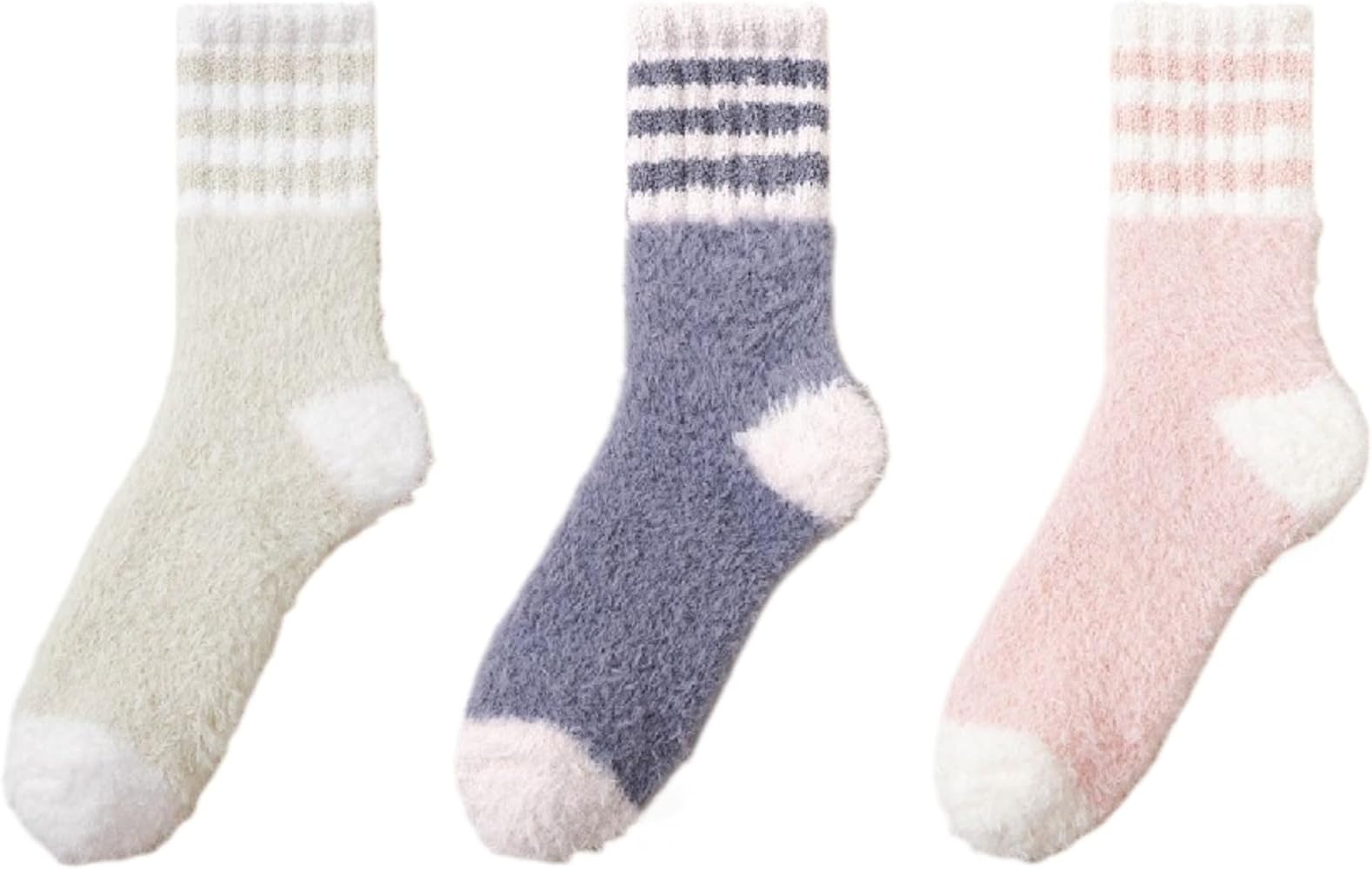 3 Pairs Coral Velvet Socks for Women, Autumn and Winter Warm Cozy Fuzzy Indoor Socks, Fluffy Comfy Soft Sleep Socks