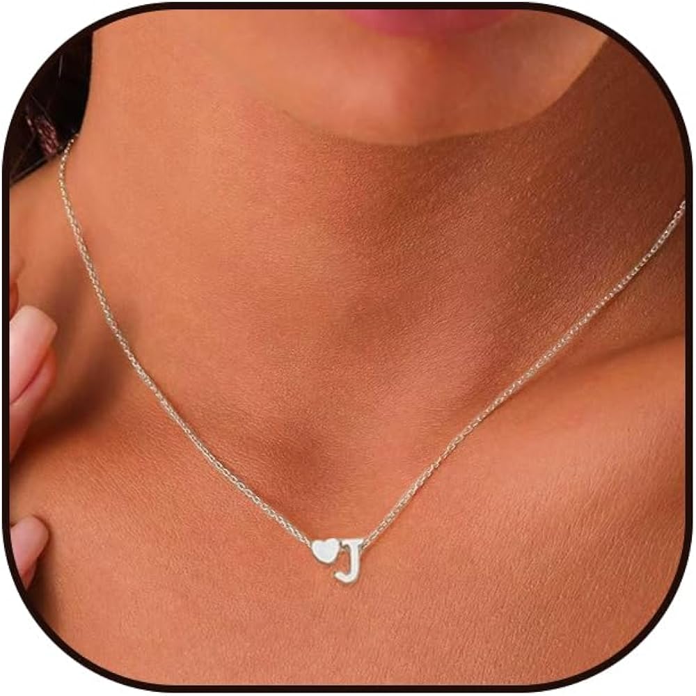 Tiny Gold Heart Initial Necklace Dainty Silver Heart Letter A-Z Necklace Personalized Monogram Name Necklaces Birthday Gifts for Women Jewelry