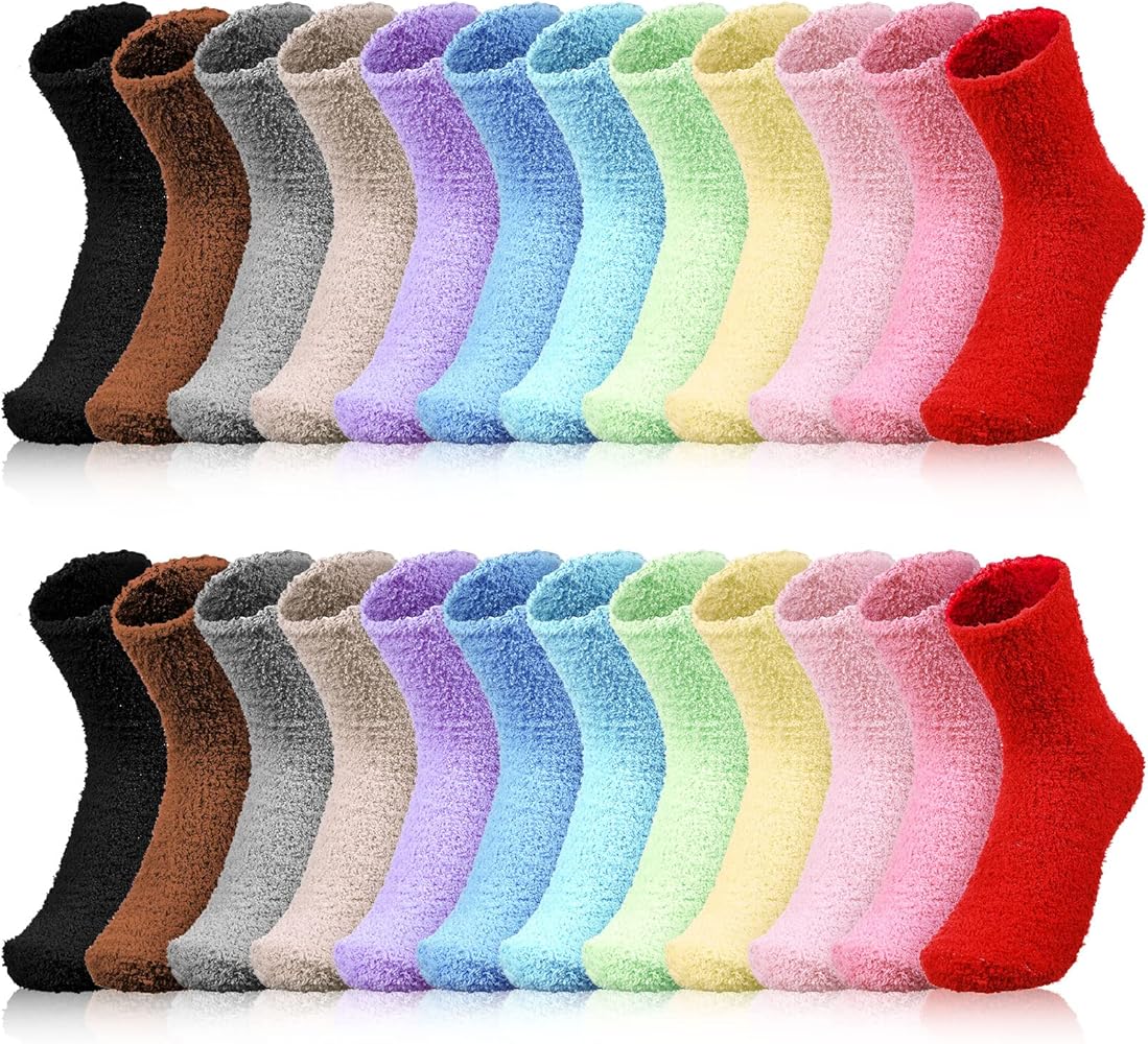 Foaincore 24 Pairs Fuzzy Socks for Women Fluffy Socks Cute Cozy Slipper Socks Sleeping Winter Warm Socks Casual Soft Plush Socks for Women Gifts