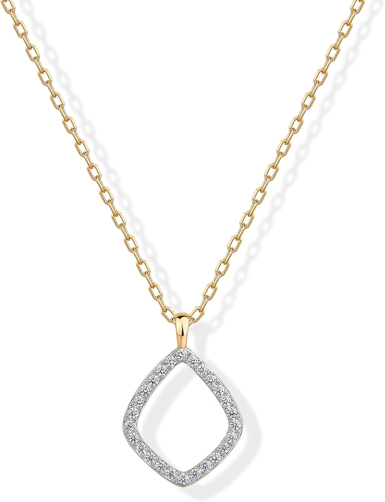 PAVOI 14K Gold Plated Two Toned Mixed Metals Diamond Shaped Dangle Pendant Necklace for Women with Cubic Zirconia | Geometric Necklace