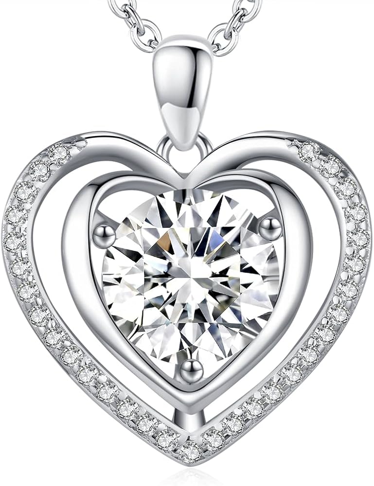 Heart Pendant Gold Necklace for Women Moissanite Lab-Created Gem I Love You Wedding Anniversary Birthday Christmas Valentine Engagements Mothers Day Jewelry for Wife Her Girlfriend Mom Daughter