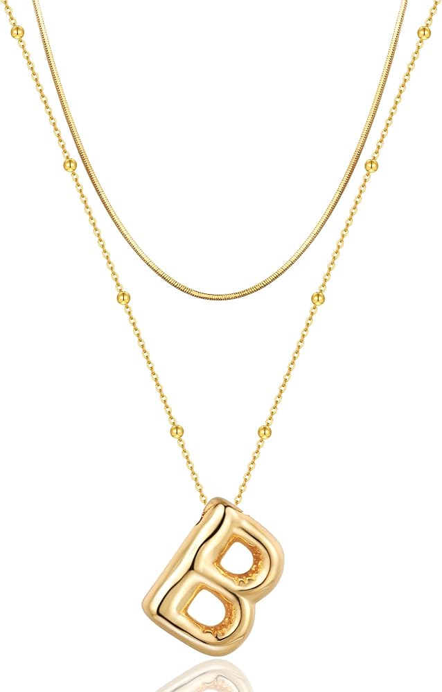 LUCA SMITH Initial Necklaces for Women, Dainty Balloon Bubble Letter Necklace, Name Letter Alphabet Pendant Layered Choker Necklaces Personalized Jewelry Gift