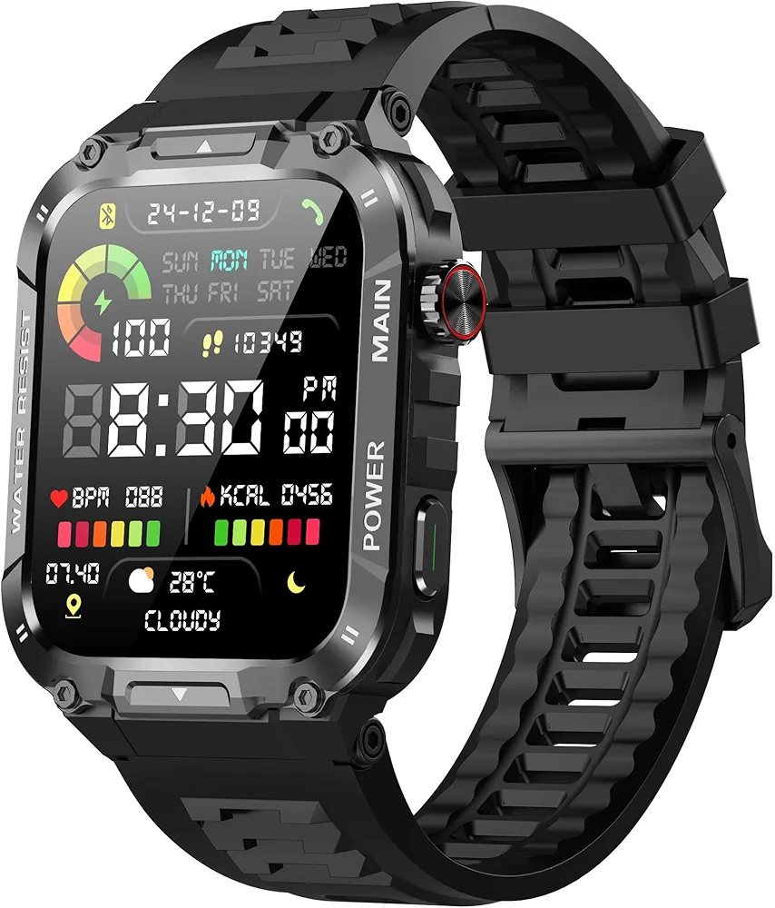 Military Smart Watch for Men with Call Function,Fitness Smart Watch for Android Phones and iPhone,Waterproof Fitness Tracker with Blood Oxygen/Heart Rate/Sleep/100+ Sport Modes, Watches for Men
