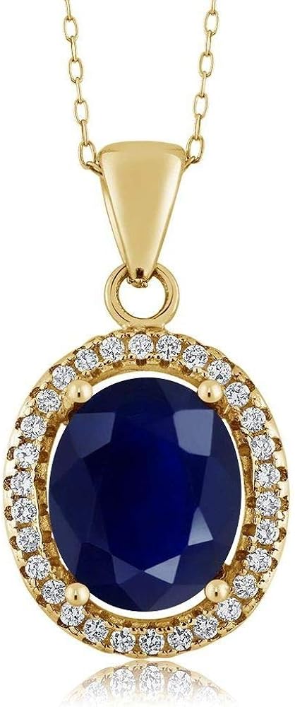 Gem Stone King 18K Yellow Gold Plated Silver 11X9MM Oval Gemstone Birthstone Halo Pendant Necklace For Women | With 18 Inch Silver Chain