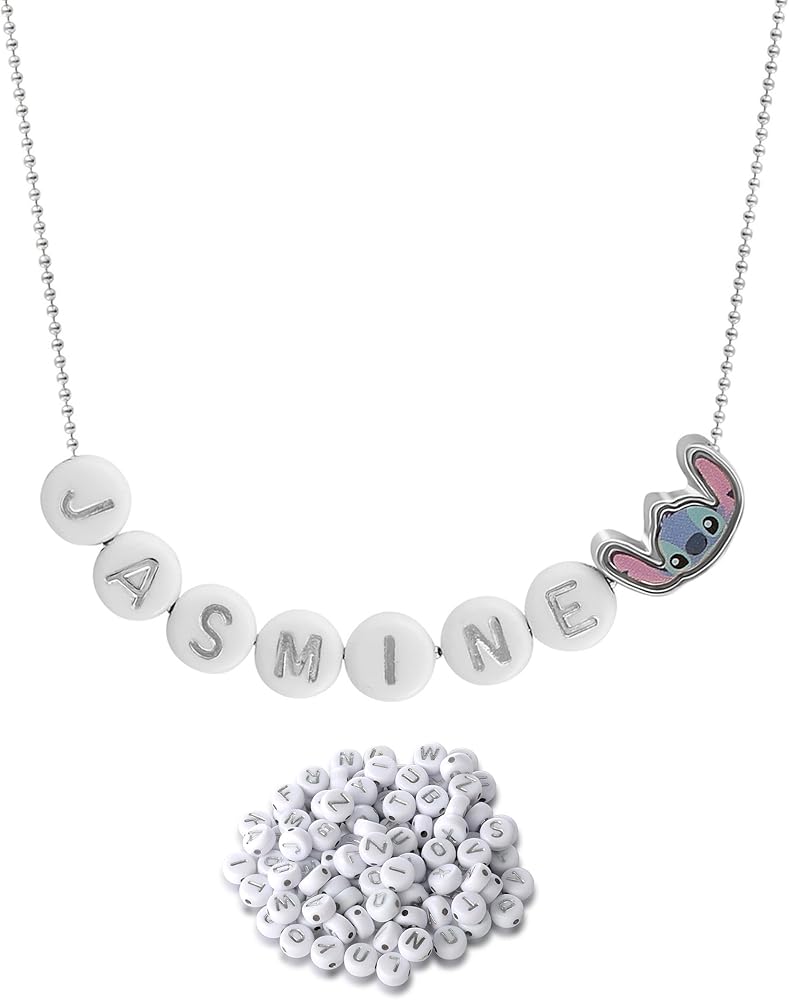 Disney DIY Stitch Name Necklace Official License, 16" Necklace with Letter Beads for a Custom Necklace