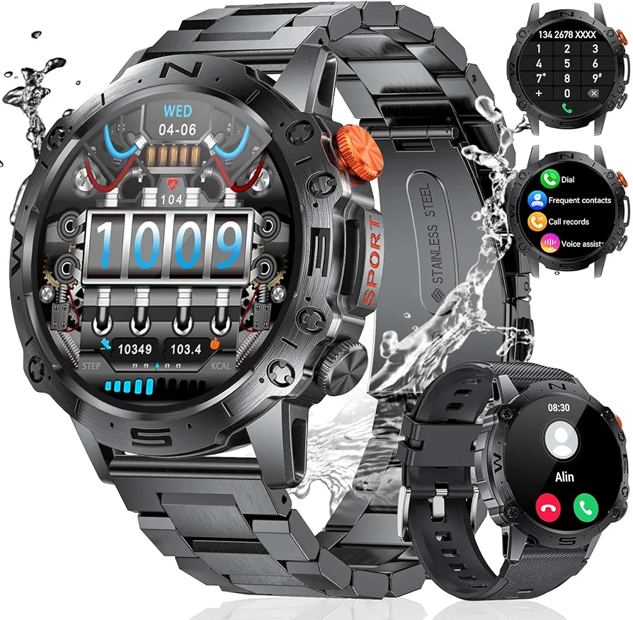 Military Smart Watch for Men(Answer/Make Call) 1.43" AMOLED Smartwatch Heart Rate Blood Pressure Sleep Monitor 126+ Sports Modes Fitness Tracker Step Calorie Counter IP68 Waterproof Andriod iOS