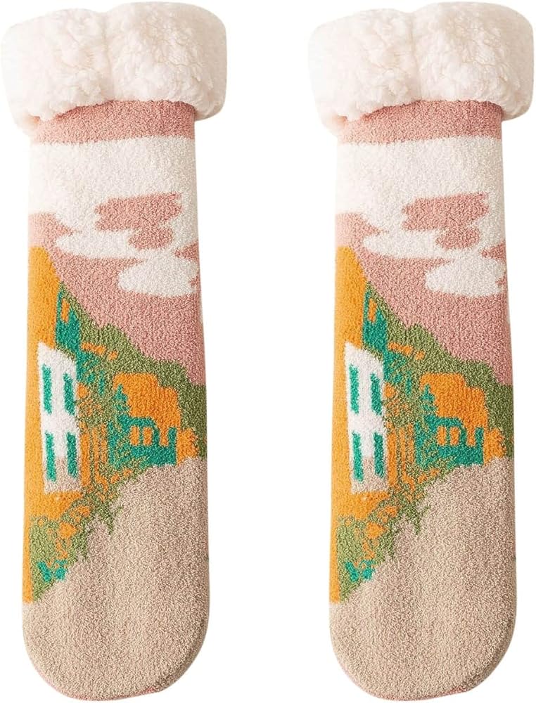 Women Winter Printing Velvet Thickened Coral Velvet Floor Cotton Socks Sleep Towel Socks Socks with Copper