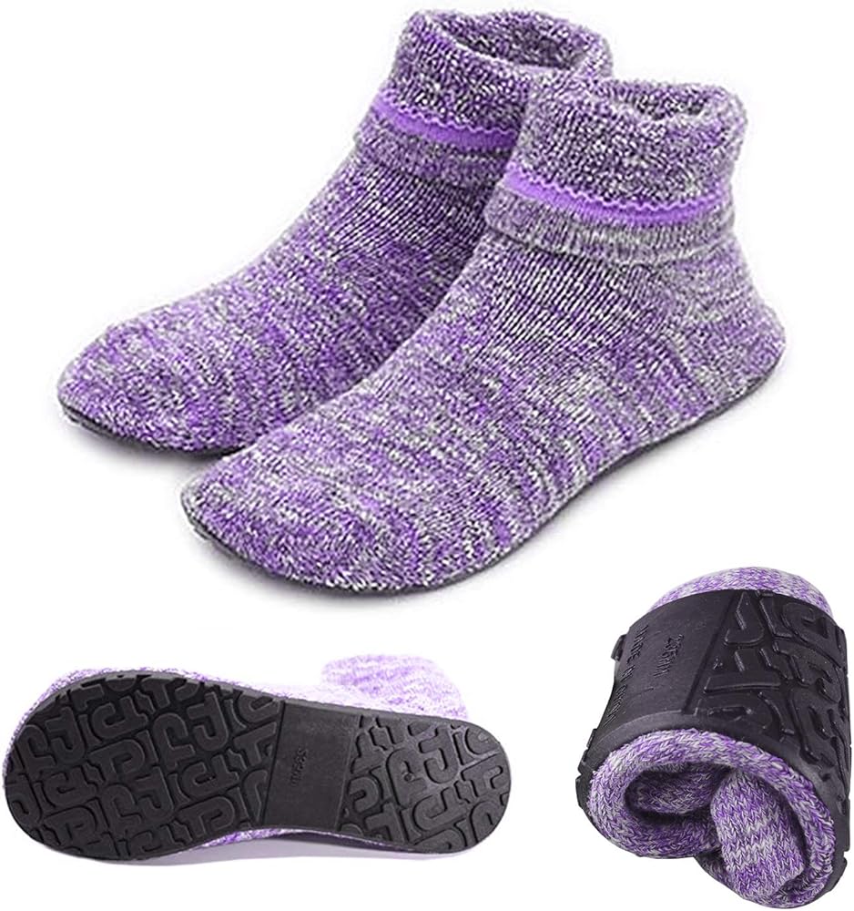 AIYUE Women Non-slip Fuzzy Slipper Socks with Waterproof Soles Rubber Bottom Grippers