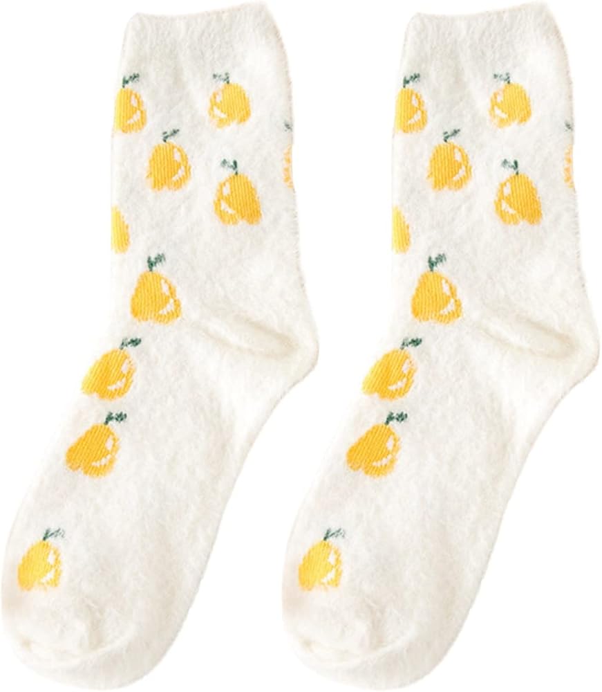 Womens Fuzzy Socks Fruits Patterned Cozy Fluffy Winter Warm Slipper Socks Fluffy Soft Slipper Home Sleeping Cute Socks