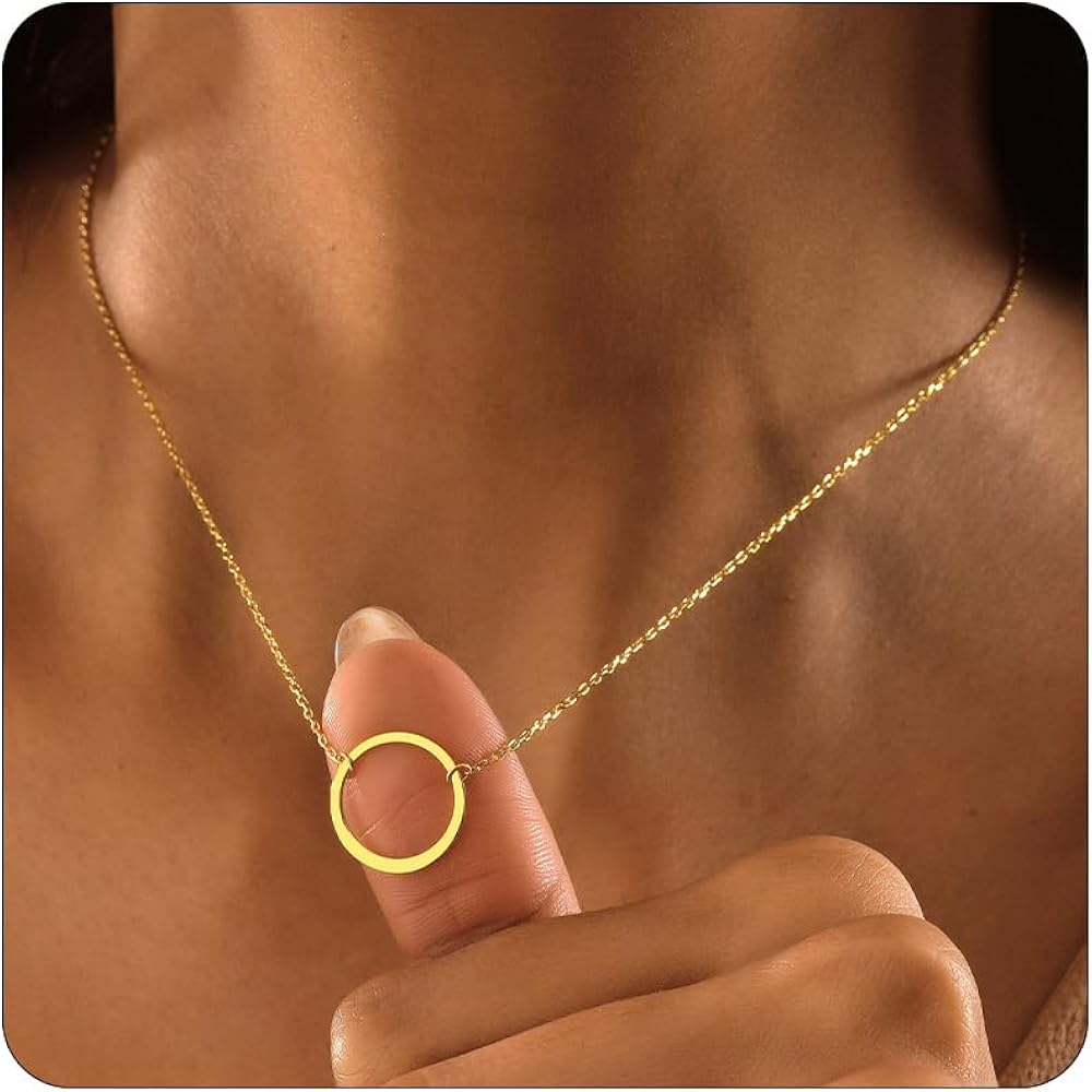 Gold Necklace for Women 18K Gold Plated Cute Heart Necklace Dainty Disc Circle Love knot Pendant Necklaces Gifts