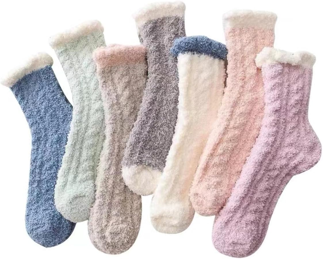Warm Winter Fuzzy Socks Women Slipper Socks, Cute Casual Socks, Cozy Fluffy Socks, Soft Athletic Fleece Socks, Sleeping Thickened Plush Crew Socks, 7 Pairs, Size 5-9