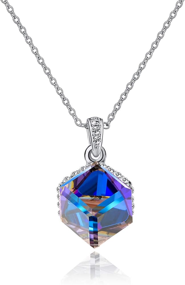 EVEVIC Color Changing Cubic Austrian Crystal Pendant Necklaces for Women 14K Gold Plated Hypoallergenic Jewelry