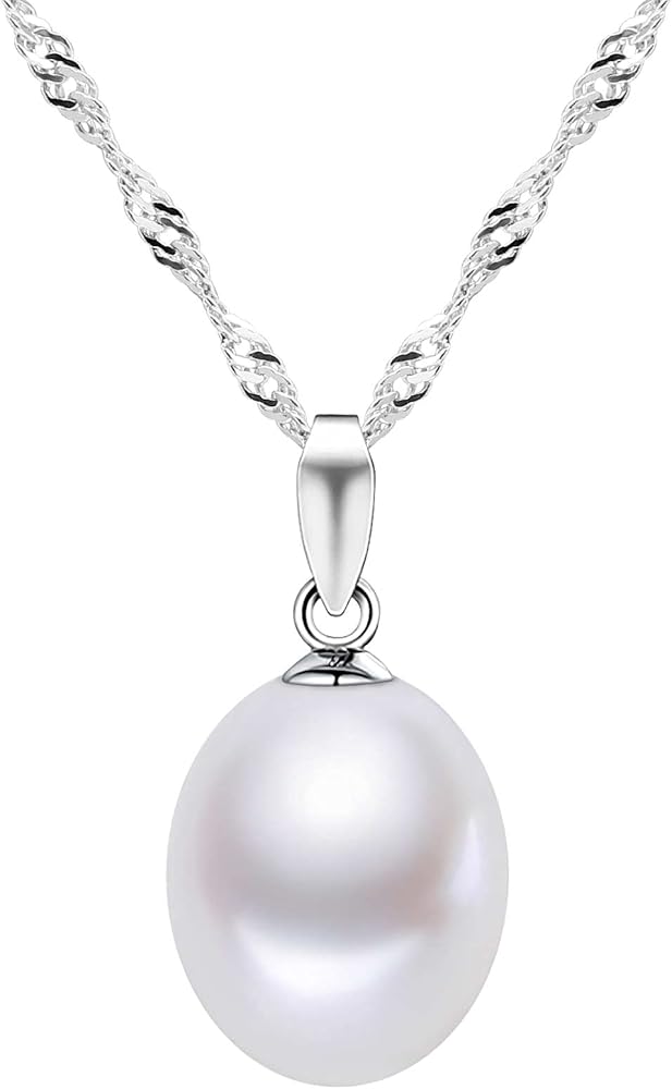 HXZZ Fine Jewelry Women Gifts 925 Sterling Silver Freshwater Cultured Teardrop White Pearl Pendant Necklace