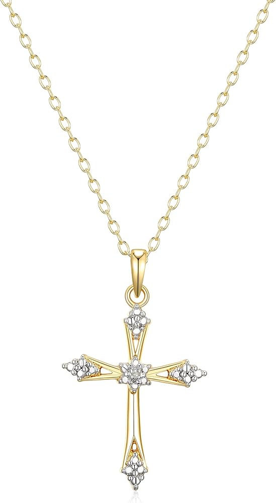 Amazon Essentials Diamond Accent Cross Pendant Necklace with Cable Chain (previously Amazon Collection)