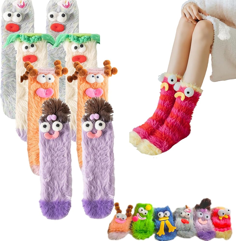 Coral Velvet Three-Dimensional Quirky Socks, Funny Fuzzy Socks for Women, Ugly Cute Plush Socks