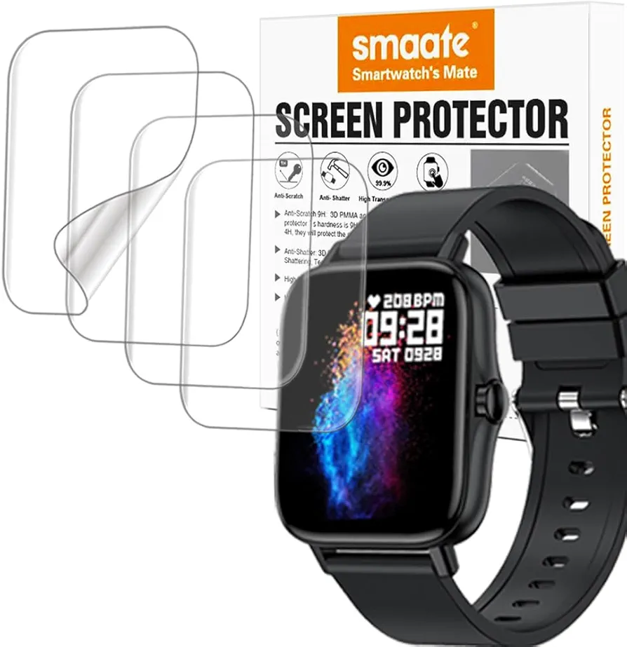 Soft Screen Protector Compatible with 1.69” or 1.7” smartwatch Iaret I18, Tensky 208BT, ANDFZ T42, Geelyda Y20 Pro, Smaiit Y22, WZWNEER Y20GT, and Boquaw P90, 4 pcs TPU