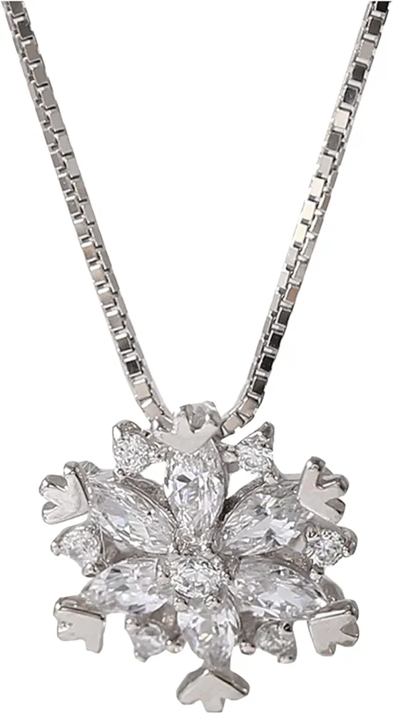 Chain Necklaces for Women Pendant Jewelry Light Pendant Snowflake Chain Temperament Necklace Luxury Clavicle Necklaces & Pendants Trendy Bride Statement Jewelry Gifts (Silver, One Size)