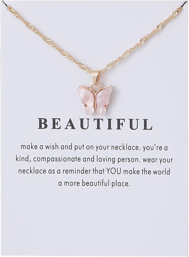 Colorful Acrylic Butterfly Pendant Necklace Bohemian Adjustable Retro Card Clavicle Chain Insect Animal Necklace for Women Friend Friendship Party Jewelry Gift