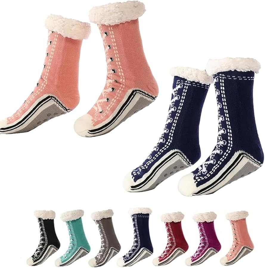 Ultra-thick Cashmere Slipper Home Socks, Cashmere Non Slip Fluffy Comfy Warm Winter Slipper Socks for Women Men