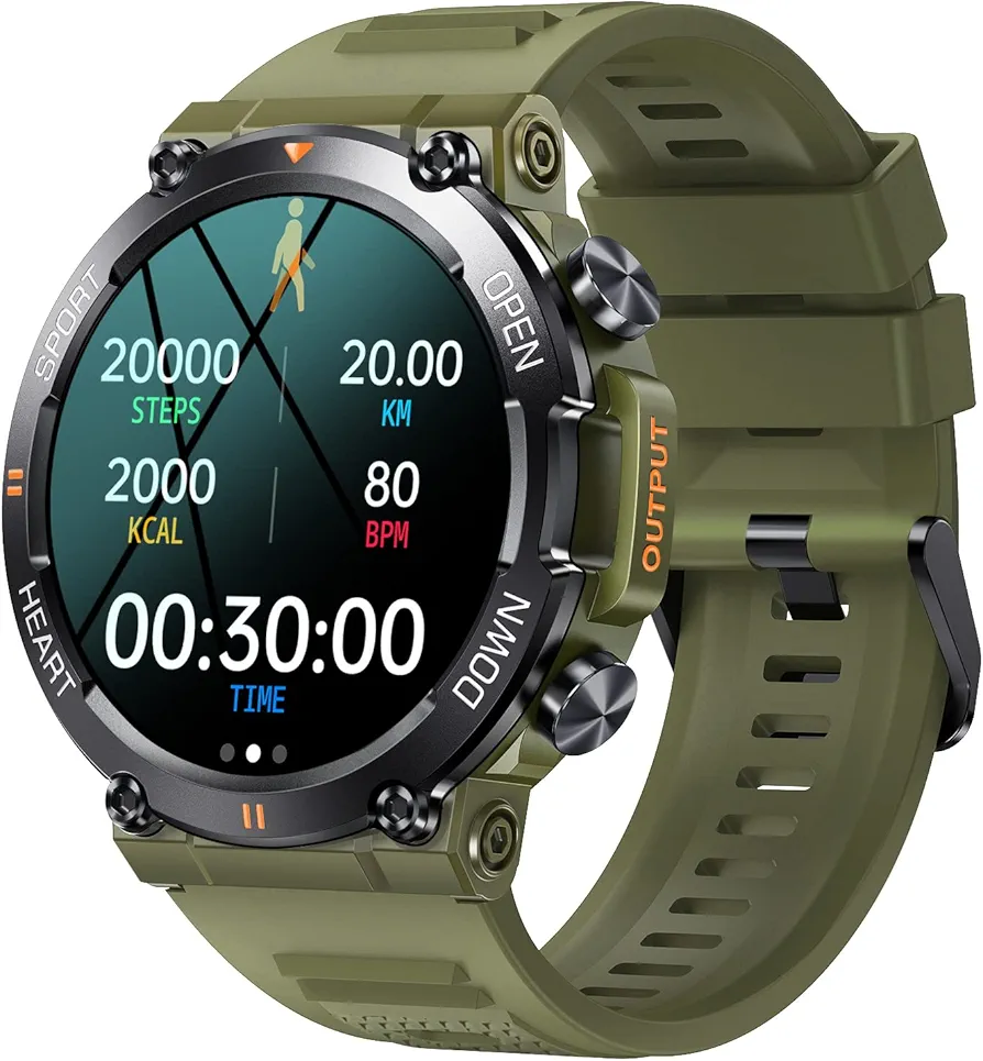 1.39" IPS Screen Smart Watches for Men Rugged Tactical Fitness Tracker with Call (Answer/Dial) Heart Rate SpO2 Sleep Monitor 120+ Sport Modes Waterproof Sport Smartwatch for Android iOS